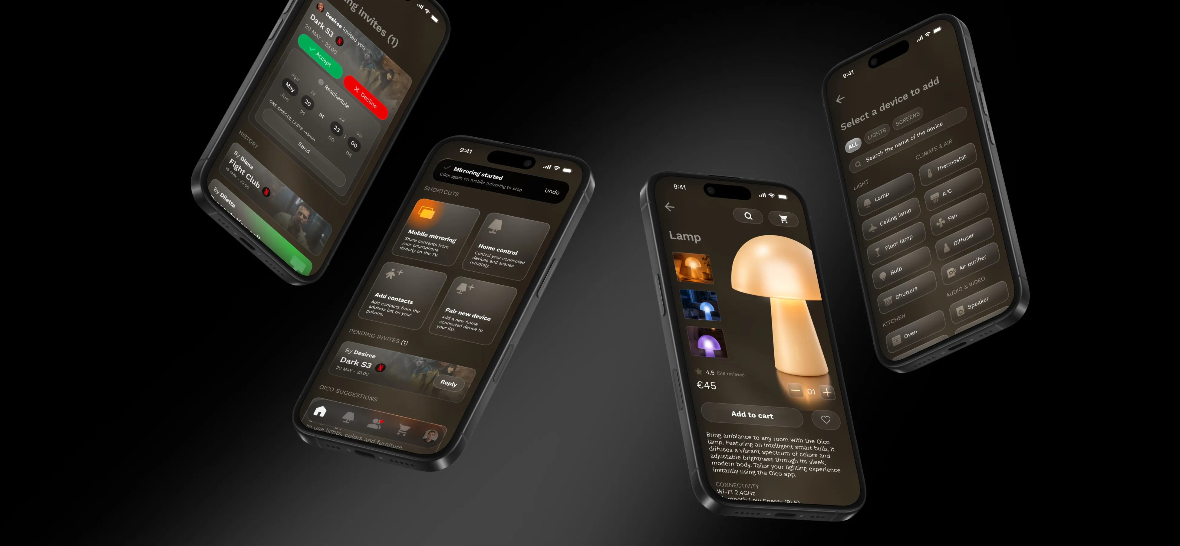 Ambientazione con TV OICO, telecomando e accessori smart home